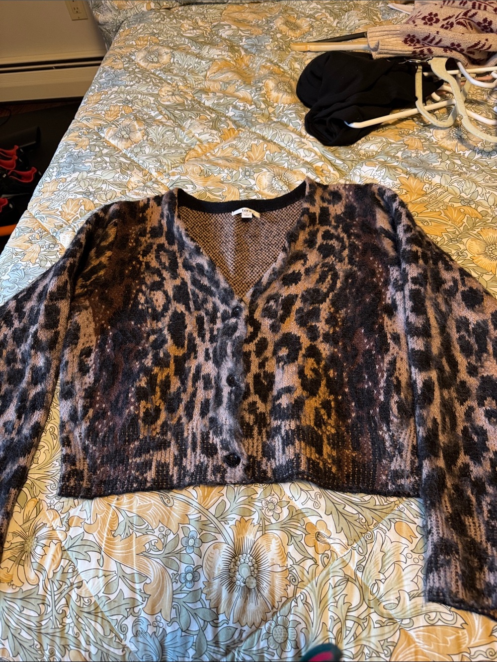 Leopard Print V-Neck Sweater Cardigan - Brown/Black